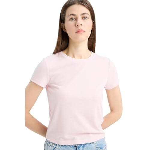 DeFacto Womens Young Fitted Bike Neck Short Sleeve Knitted Short Sleeve T-Shirt Short (pack of 1)