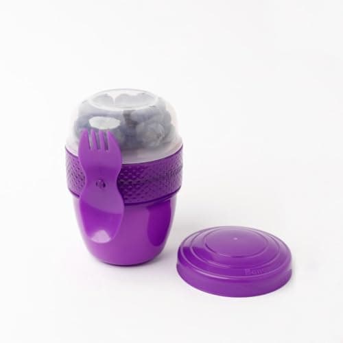Generic 2-in-1 Food Storage Container Set, 200ml + 300ml, Purple, with Built-in Utensils and Extra Lid.