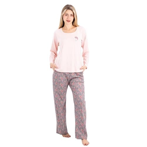Casual Ribbed Cotton Pajama Set | Long Sleeve Blouse and Pants with Colorful Embroidery | Elegant & Lightweight Design | Ultimate Comfort Women's Homewear