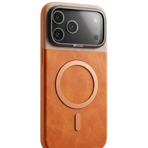 Luxury Dual-Tone Hybrid Case Compatible With IPhone 17 Pro Max, Leather & Rubber - Orange & Beige