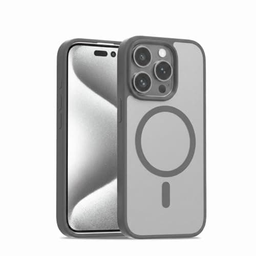 Matte Phone Case (Compatible With iphone 15 Pro Max) Shockproof Luxury Back Cover Featuring Fingerprint Resistant Transparent Back Made Of Hybrid TPU and Polycarbonate Material (Gray) Cellular phone case