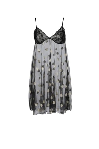 Women's Mesh Heart Print Lace Lingerie Black & Navy