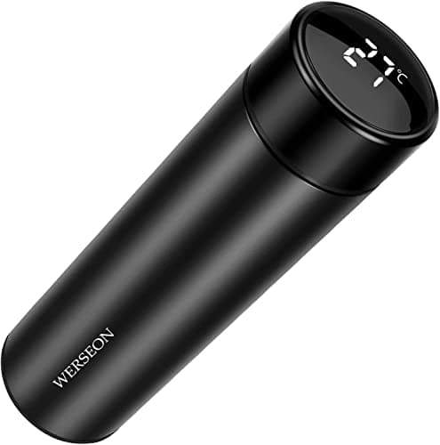Stainless Steel Vacuum Flask with Infuser & Cup for Car Travel Tea Coffee Travel Mug with Smart LCD Touch Screen, Keep Hot or Cold Beverages, Shockproof, Leakproof, 18oz Thermos