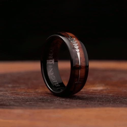 Black Tungsten Carbide Ring Inlaid with Natural Koa Wood A104
