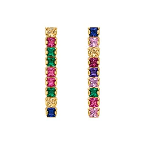 Julia Store 18K Gold Plated Multicolor Cubic Zirconia Drop Earrings for Women, 30mm Long Colorful Square Gemstone Dangle Earrings, Elegant Lightweight Statement Jewelry for Wedding Color May Vary