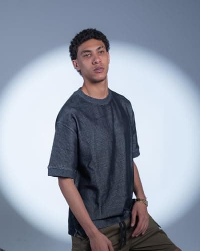 HUMAN Mixed Knit Relaxed T-Shirt - Black