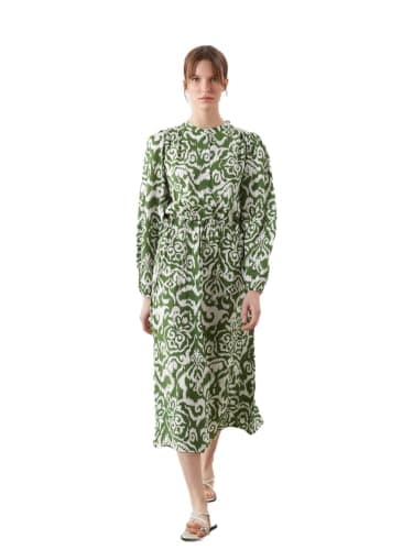 LC WAIKIKI Woman Grandad Collar Patterned Dress
