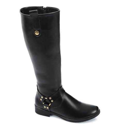 Women's classic low heel black long side zip boot | Leather Knee-High Boot