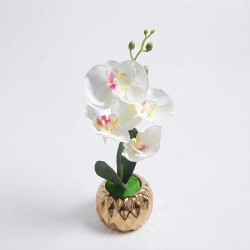 Artificial Plant with White Flowers in Decorative Golden Pot