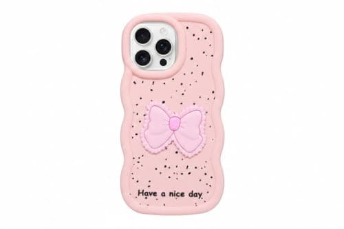 Compatible Case With Iphone 16 pro [Drop Protection] 3D Bow Pattern Soft TPU Shockproof Phone Case Full Body Protection (Pink) Cellular phone case