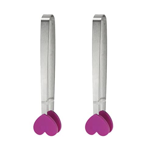 GRIRIW 2pcs Mini Candy Japanese Decor Snack Cheese Small Appetizers Tongs Bread Tong Barbecue Tong Kitchen Tools Heart Shape Food Clips Bbq Tong Tea Tongs Dessert Coffee Heart-shaped Tong utensil