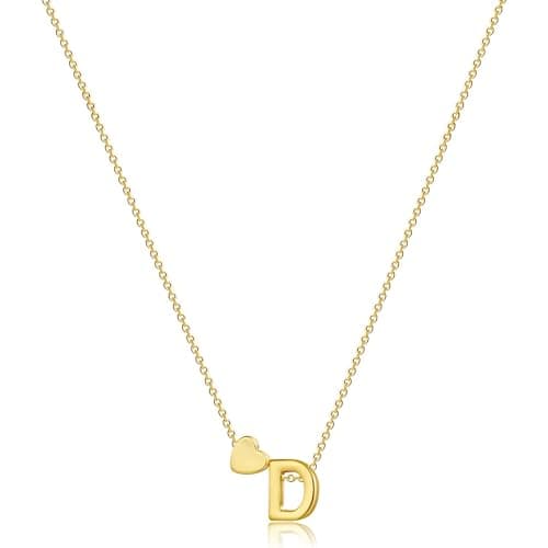 Julia Store Dainty Initial Necklaces for Women 14K Gold Plated Heart Letter D Necklace Personalized Initial Heart Pendant Necklace Tiny Letter Name Necklaces Gift for Teen Girls