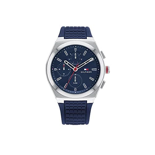 Tommy Hilfiger Men's Quartz Multifunction Stainless Steel and Silicone Strap Watch, Color: Blue (Model: 1791899), blue, Quartz Watch