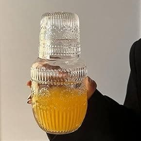 Generic Glass Bottle with Cup, 600 ml Capacity, Clear, for Water and Juices, Table Serving Bottle, .ri