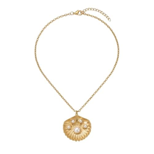 Nautical Shell Pendant Necklace with Pearls Fashion Nautical Jewelry Gold Chain Mg_st10022_creme