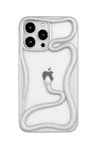 3M STORE Snake Phone Case for iPhone 14 PRO MAX Bling Luxury 3D Hollow Snake Electroplating Soft TPU Heat Dissipation Protective Case (Silver) Cellular phone case