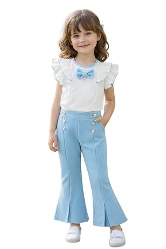 Miza Girls Stylish Bow Top and Charleston Pants Set for Kids 2-10 Years Coordinated outfit