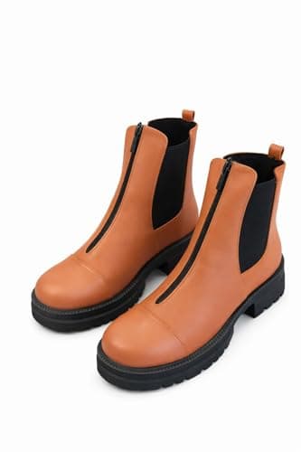 OG Women’s Ankle Boots with Front Zipper – Chunky Sole Fashion Chelsea Boots