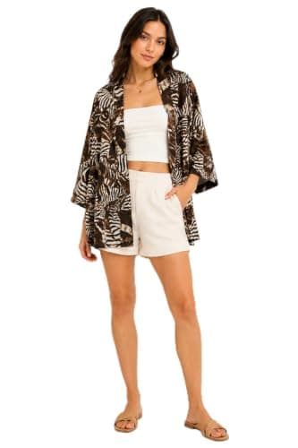 Clue Zebra Belted Kimono Sweater