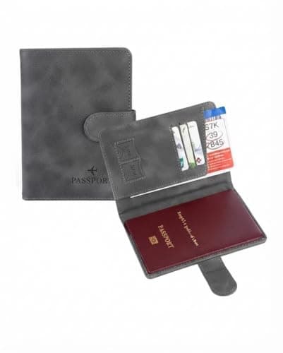 Passport Case, Skimming Prevention, Card Storage, Men, Women, Holder, Travel Wallet, Anti-Skimming, For Safe Overseas Travel, Premium PU Leather Passport Cover (Dark Gray)