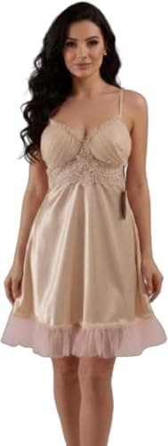 Beige Satin Lingerie, One Size Nightgown nightshirt