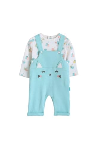 Junior Baby Girls 2-Piece Outfit Set - Long Sleeve Printed T-Shirt & Soft Overall Romper, Cotton Blend Infant Clothing Set Everyday Wear, Multicolor, 09 One piece outfit