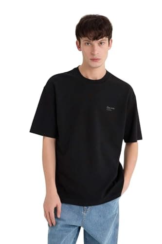 DeFacto Mens Young Boxy Fit Crew Neck Short Sleeve Knitted T-Shirt T-Shirt (pack of 1)