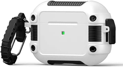 ELMO3EZZ Vanguard Armor Case for AirPods Pro 2, Side Safety Lock Full-Body Protective Case Cover with Keychain, Front LED Visible, Open Holes for Bottom Speakers (White) Cellular phone case