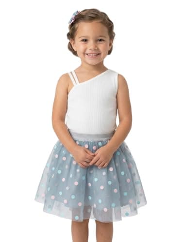 Girls Party Top & Tutu Skirt Set, Ages 2-10 Years | Polka Dot Tulle Skirt, One-Shoulder Top, Glitter Dots Detail, Elastic Waistband, Toddler to Girls