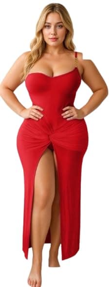 Women's Sleeveless High Slit Maxi Nightdress with Front Twist Detail, Model 716 Nightgown nightshirt
