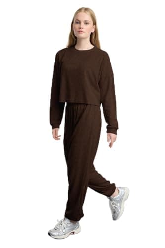 Trendyol Womens Brown Relaxed/Comfortable Fit Towel Knitted Tracksuit Set Twoaw22Em0138 Sweatsuit sets (pack of 1)