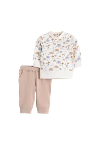 Junior Baby Boys 2-Piece Autumn Outfit Set – Long Sleeve Printed T-Shirt & Soft Pants, Cotton Blend Infant Clothing Set, Multicolor, 03 Coordinated outfit