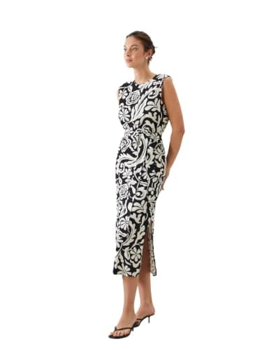 LC WAIKIKI Woman Crew Neck Floral Linen Blend Dress