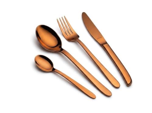 ARSHIA 2656 86-Piece Stainless Steel Cutlery Set with Premium Carry Case, Elegant Copper Finish, Mirror Polish, Rust-Resistant Construction for Home Dining and Entertaining - Copper Flatware