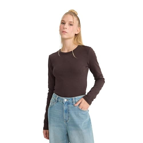 DeFacto Womens Fitted Crew Neck Knitted Long Sleeve T-Shirt E7797AX Long Sleeve T-Shirt (pack of 1)