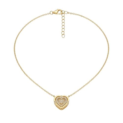 Gold Tone Heart Pendant With Crystal Stones Thin Chain With Lobster Clasp-Mg_cg10050 Necklace