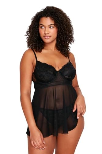 Trendyol Women Black High Waist Underwire Babydoll & Thong Set TBBSS24DH00001 Plus Size Babydoll Bra underwear set