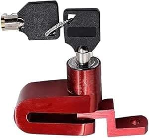 Safety Lock Anti-Theft Protection Mini Disc Lock Stainless Steel for Motorcycle Scooter Roller Wheel Brake Lock and More (Maroon-aga)