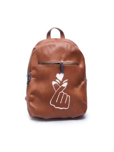 Women's Backpack with Heart Finger Print darckbiege | biegeColour, Zip Closure