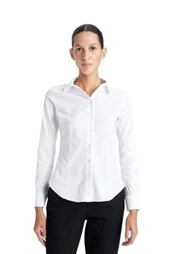 DeFacto Womens Casual Fitted Shirt Neck Long Sleeve Woven Top Long Sleeve Shirt Shirt (pack of 1)