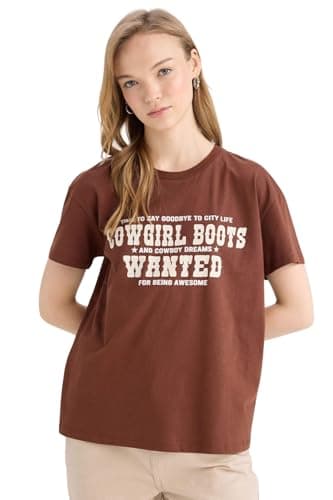 DeFacto Womens Regular Fit Crew Neck Short Sleeve Young Knitted Short Sleeve T-Shirt E5232AX Short Sleeve T-Shirt