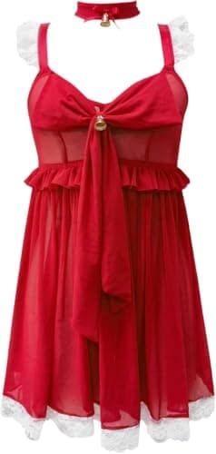 Women's Red Sheer Tulle Neck Lingerie – Women Sleepwear