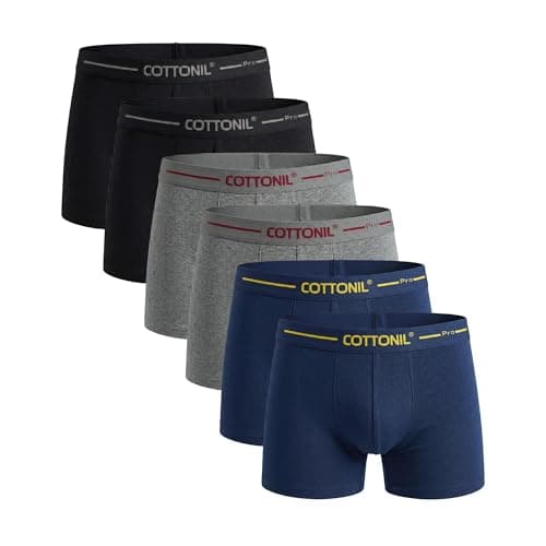 COTTONIL Pro Men's Boxer, 6-Pack, Black, Grey & Navy, Cotton Underwear Underpants