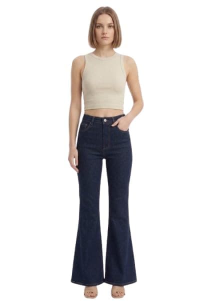 Women's High-Waist Flare Jeans, Wash Denim, Retro Style 2004 Pants