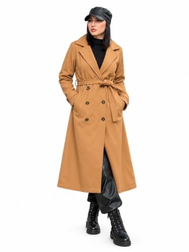 Women's Trench Coat Quilted Fur WaterProof Camel | Double Buttons, Waist Belt, WaterProof Fabric, Warm Fur Lining, Long Design