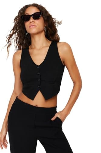 Trendyol Women Plain Slim Regular Button Detailed Crop Vest TWOSS23YE00037 Waistcoat