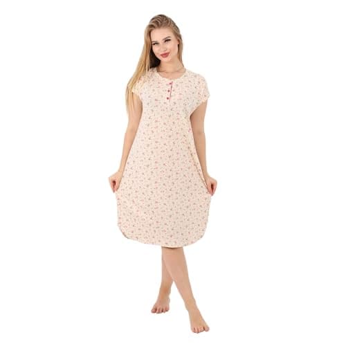 Elegant Floral Nightgown | 100% Soft Cotton, Breathable & Button-Front | Classic Homewear for Women, Sizes M–4XL Nightgown nightshirt