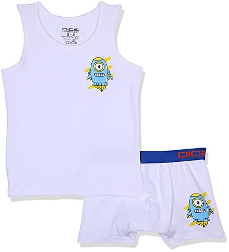 Dice Sleeveless Undershirt Contrast Elastic Waist Boxer Briefs Printed Underwear Set for Boys - White, 10-11 Years Apparel