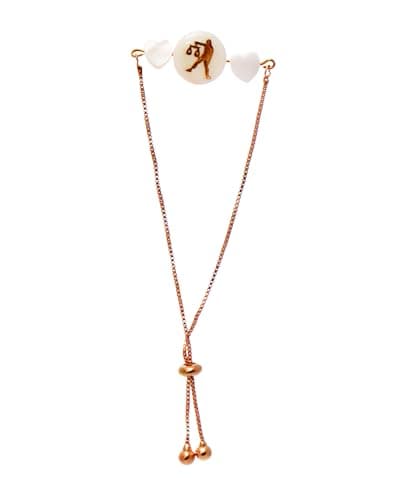Rustomart Handemade Chinese Gold Bracelet with Libra Pendant, Gold/White