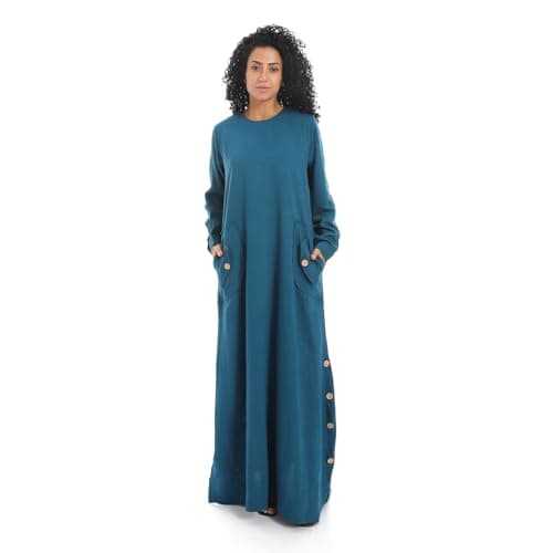 CAESAR Womens Women's linen abaya with long sleeves and buttons on the sides Women's linen abaya with long sleeves and buttons on the sides Apparel